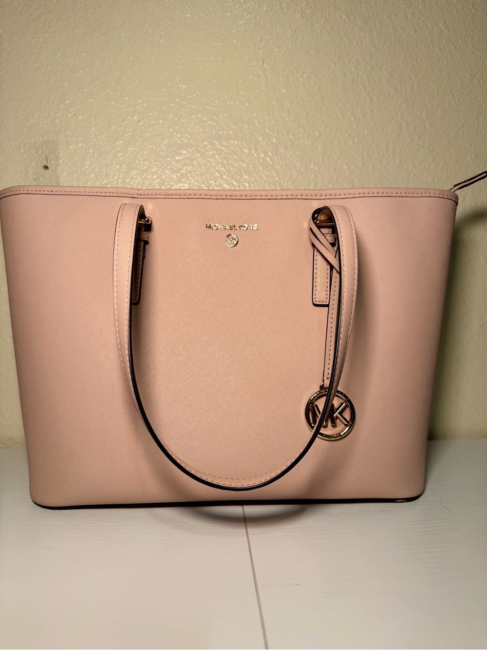 Michael Kors Blush Saffiano Leather Tote with Gold Logo Charm